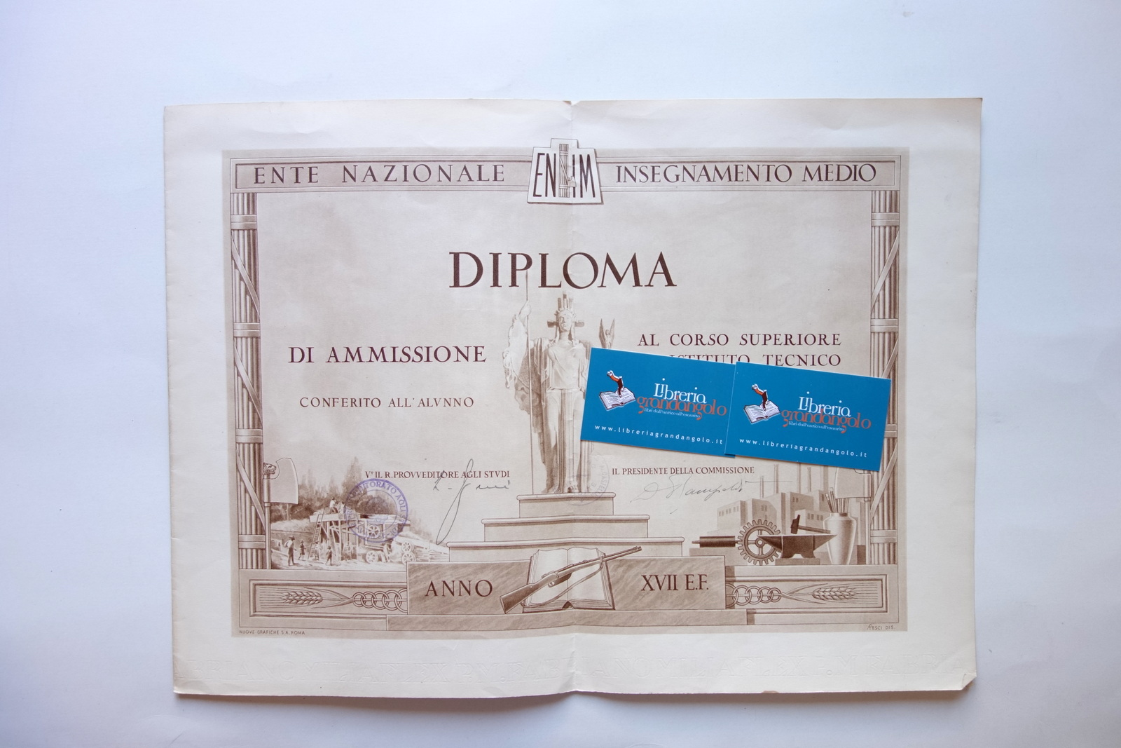 Diploma Istituto Tecnico Ente Nazionale Insegnamento Medio Saronno Tredate 1939