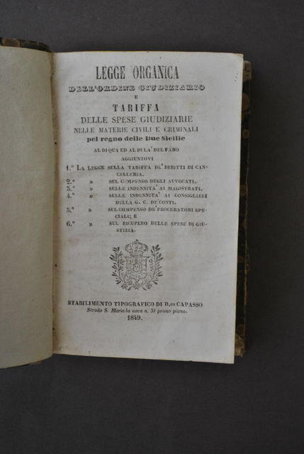 Diritto Legge Ordine Giudiziario Statuto Militare Due Sicilie Notariato 1849