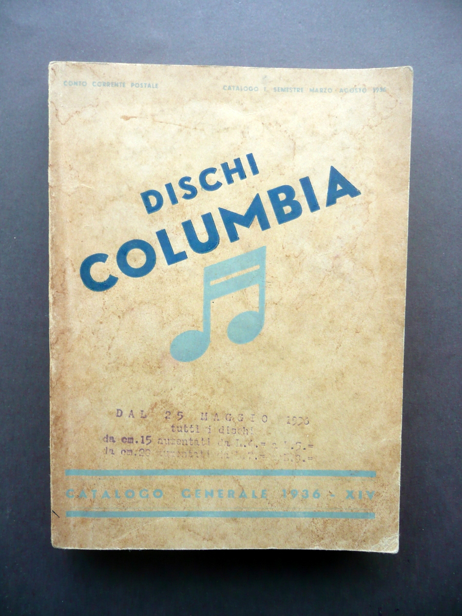 Dischi Columbia Catalogo Generale 1936 F. Passadoro Milano Musica