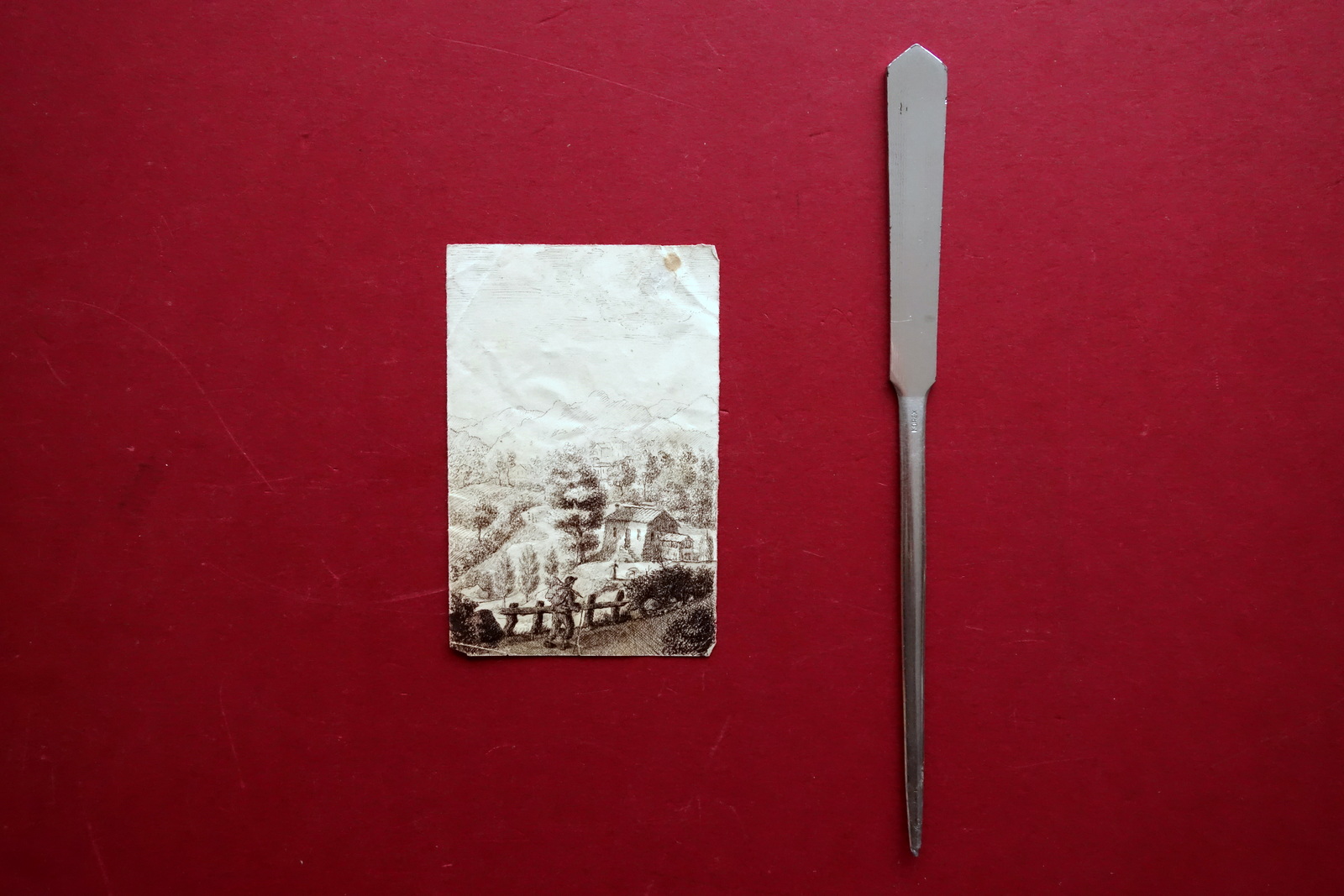 Disegno a China Originale Viandante Paesaggio di Montagna Met‡ '800