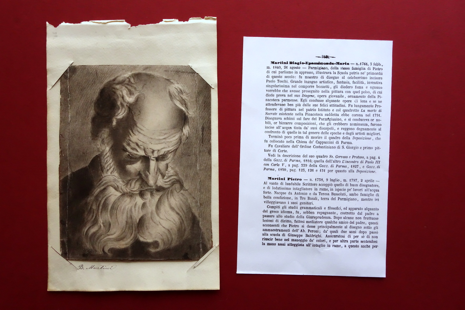 Disegno Accademico Biagio Martini Epaminonda Uomo Anziano Primo '800