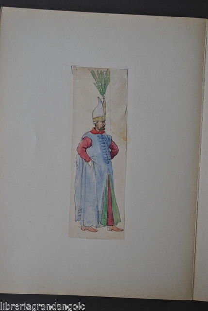 Disegno Acquerello Matita China Boluch Turco Turchia Sultano Frammento 1850