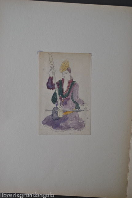 Disegno Acquerello Matita Donna Turca Giappone Oriente Suonatrice 1850