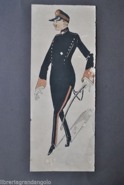 Disegno China Tempera Militaria Caricatura Ufficiale Gendarme Francia 1916
