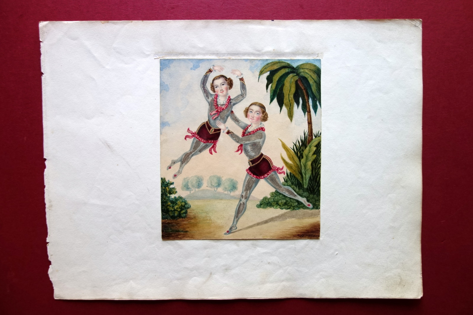 Disegno Originale Acquerello Ballerini Danza Firmato A. Morel(?) Met‡ Ottocento