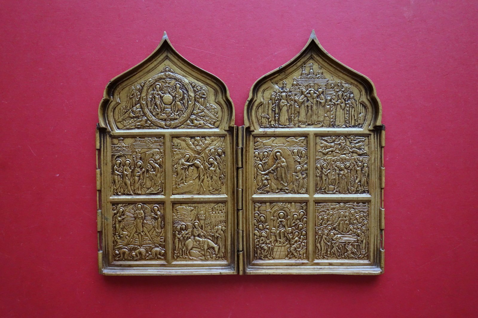 Dittico in Bronzo Icona Vita di Cristo Cristianesimo Ortodosso 1700ca. …