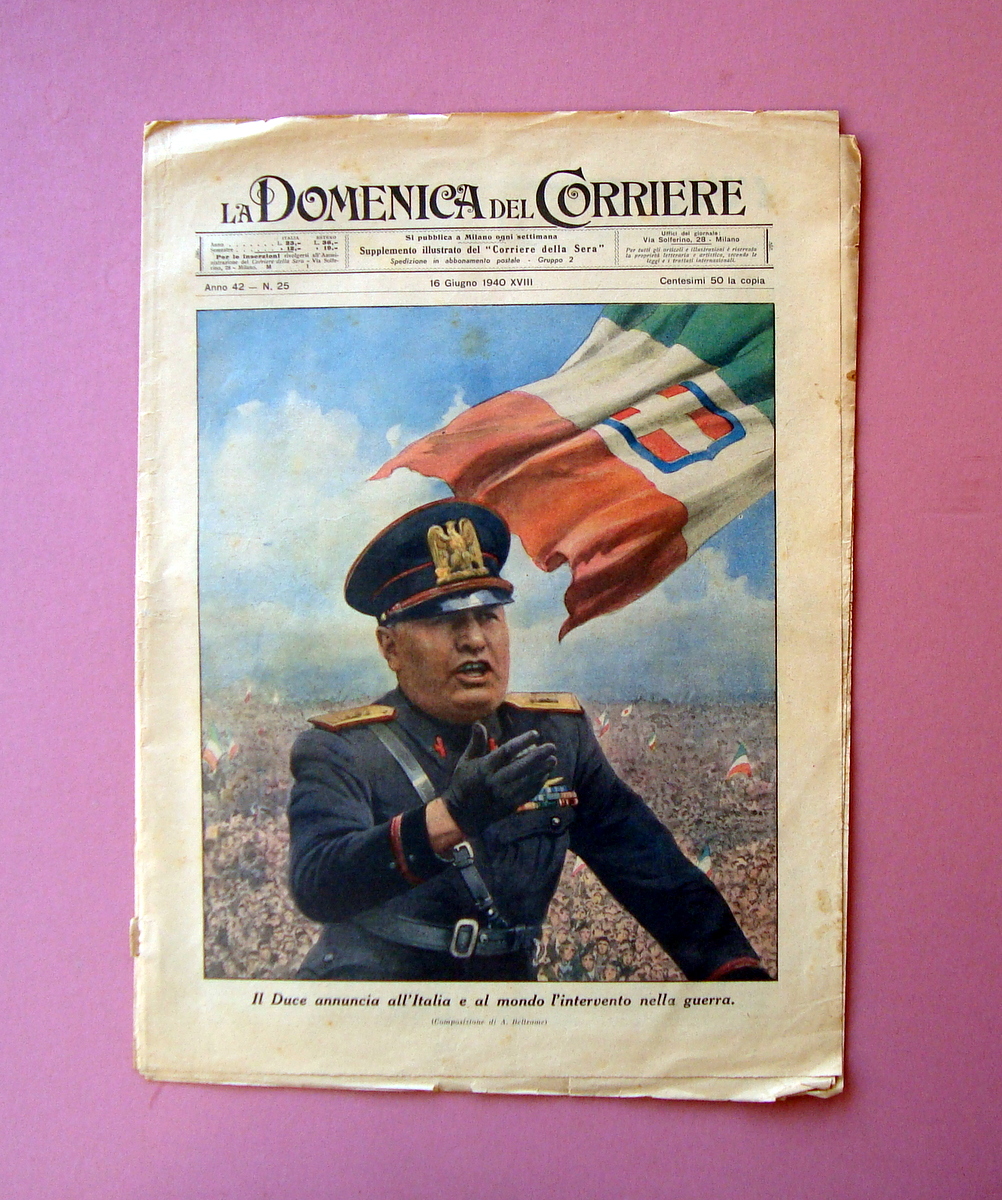 Duce annuncia intervento nella guerra Domenica del Corriere 16/6/1940