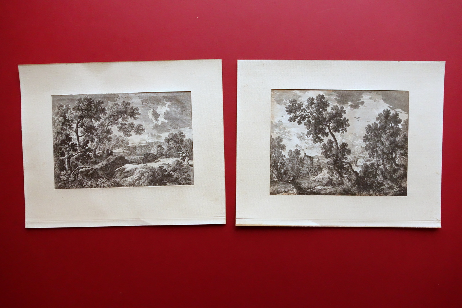 Due Incisioni Paesaggio Bucolico Carta Verghettata Fine '700