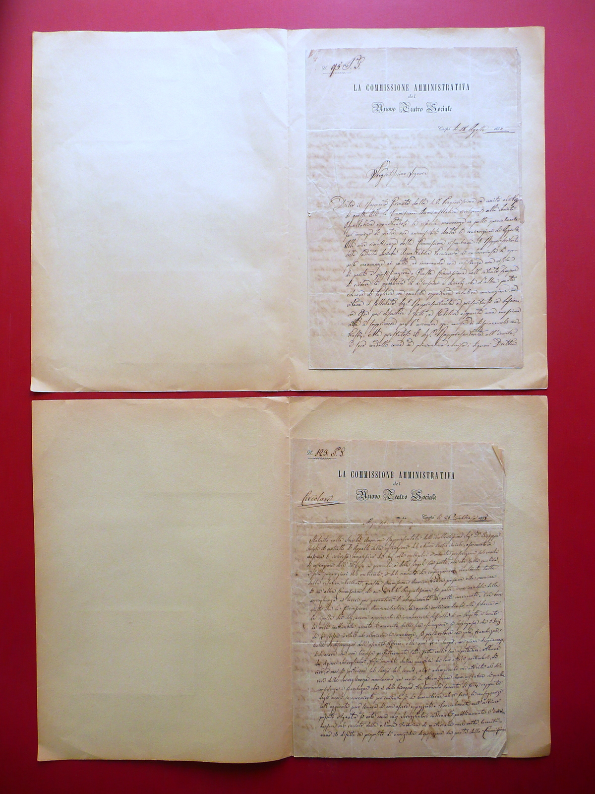 Due Lettere Nuovo Teatro Sociale Carpi Lavori Contratto Appalto 1857-58 …