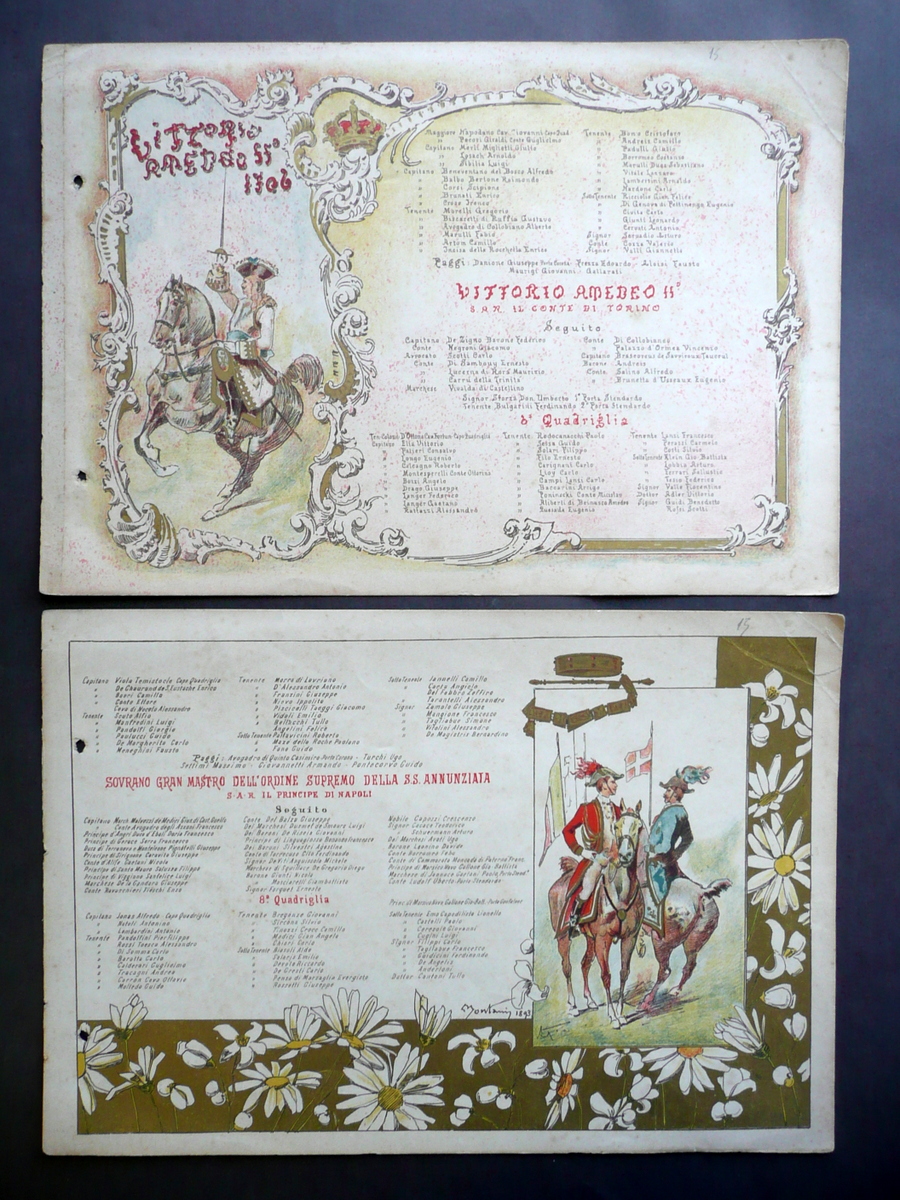 Due Tavole Cromolitografiche Parata Cavalleria Vittorio Amedeo II Montani 1893