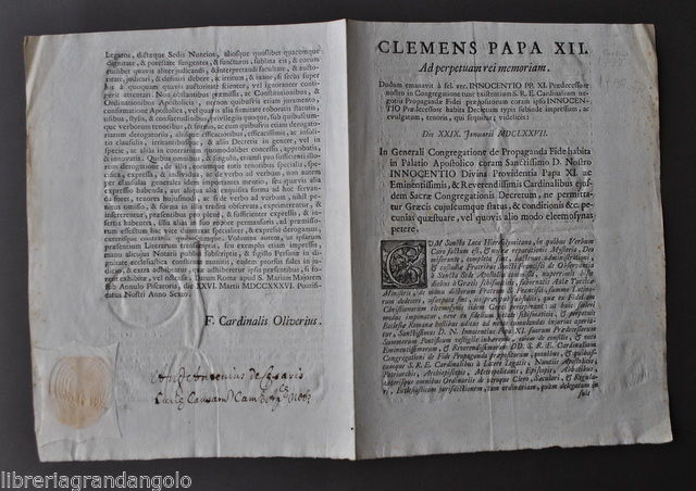 Editto Papa Ordine Gerosolimitano Greci Questua Clemente XII Innocenzo Roma …