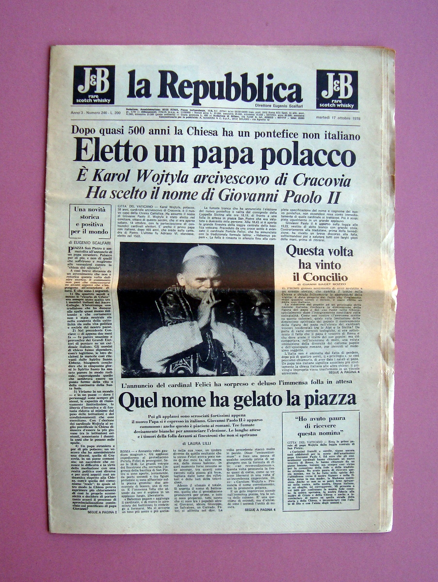 Eletto un Papa Polacco La Repubblica 17 ottobre 1976 Karol …