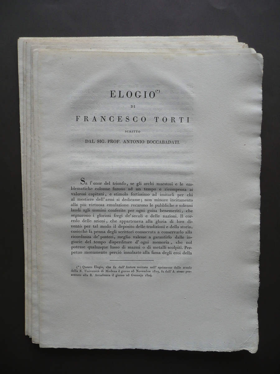 Elogio di Francesco Torti Antonio Boccabadati 1824 Medicina Anatomia Modena
