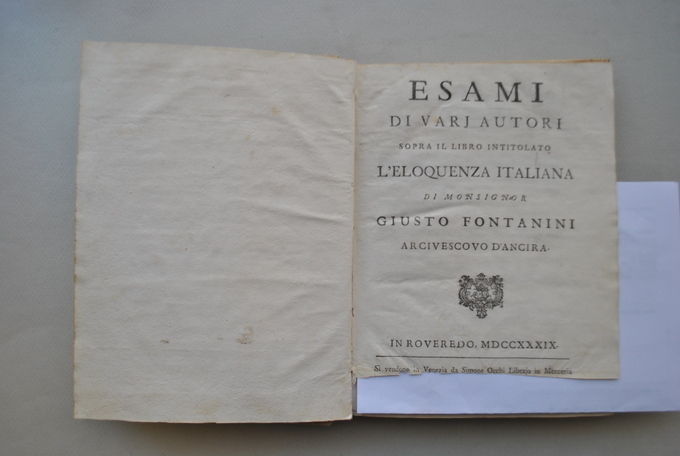 Esami Eloquenza Lettere Italiana Fontanini Anciria Muratori Maffei Dispute 1739