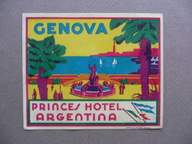 Etichetta Valigia Pubblicit‡ Princes Hotel Argentina Genova Anni Venti