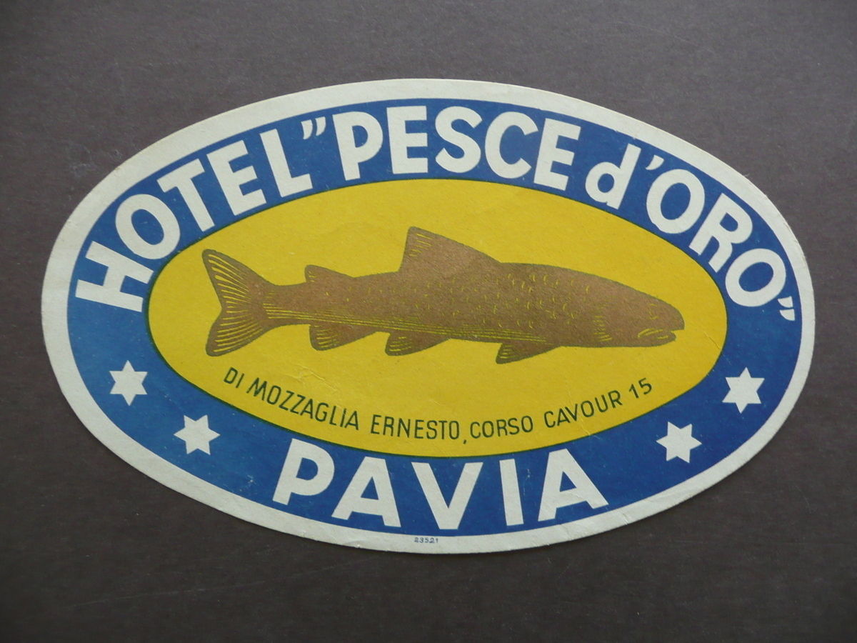 Etichetta Valigia Travel Label Suitcase Hotel Pesce d'Oro Pavia Anni …
