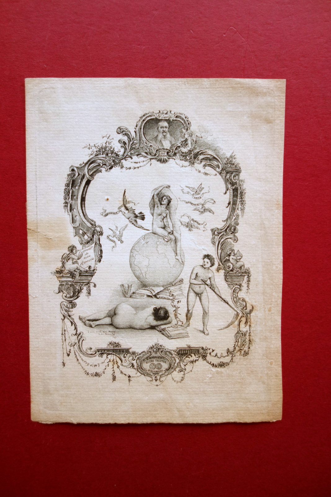 Ex Libris E. Massicott Globe Trotter Bibliomane datato 30/4/1845 Grafica
