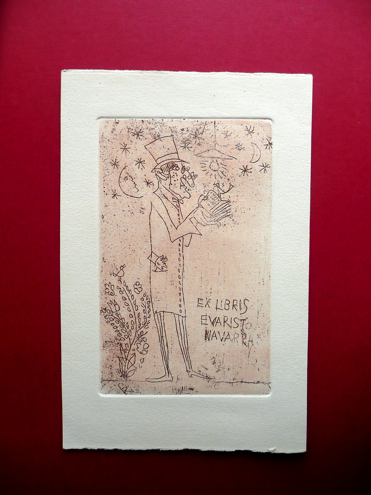 Ex Libris Evaristo Navarra Incisione Originale Francesco Rognoni Anni '70