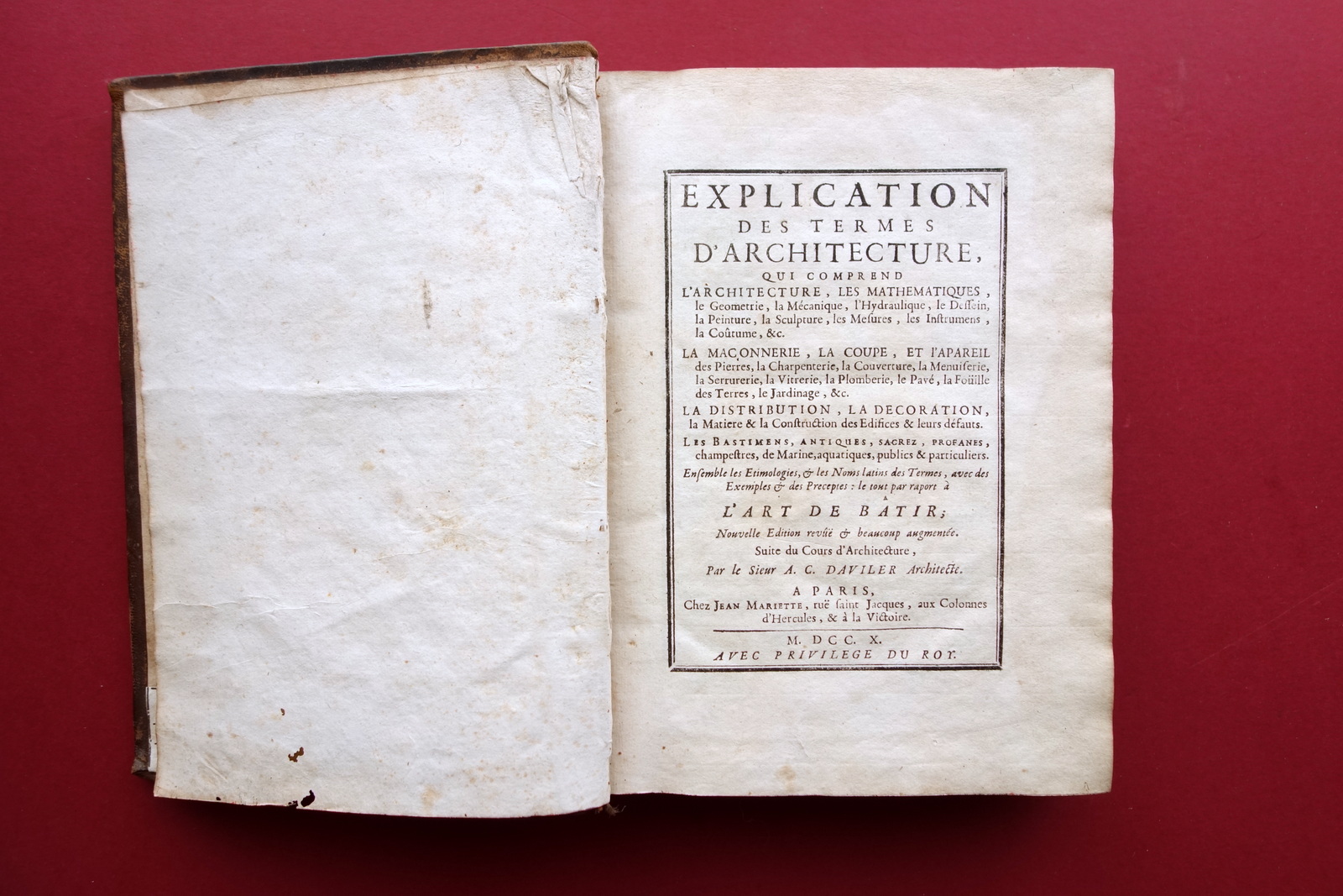 Explication des Termes d'Architecture A. C. Daviler Mariette Parigi 1750