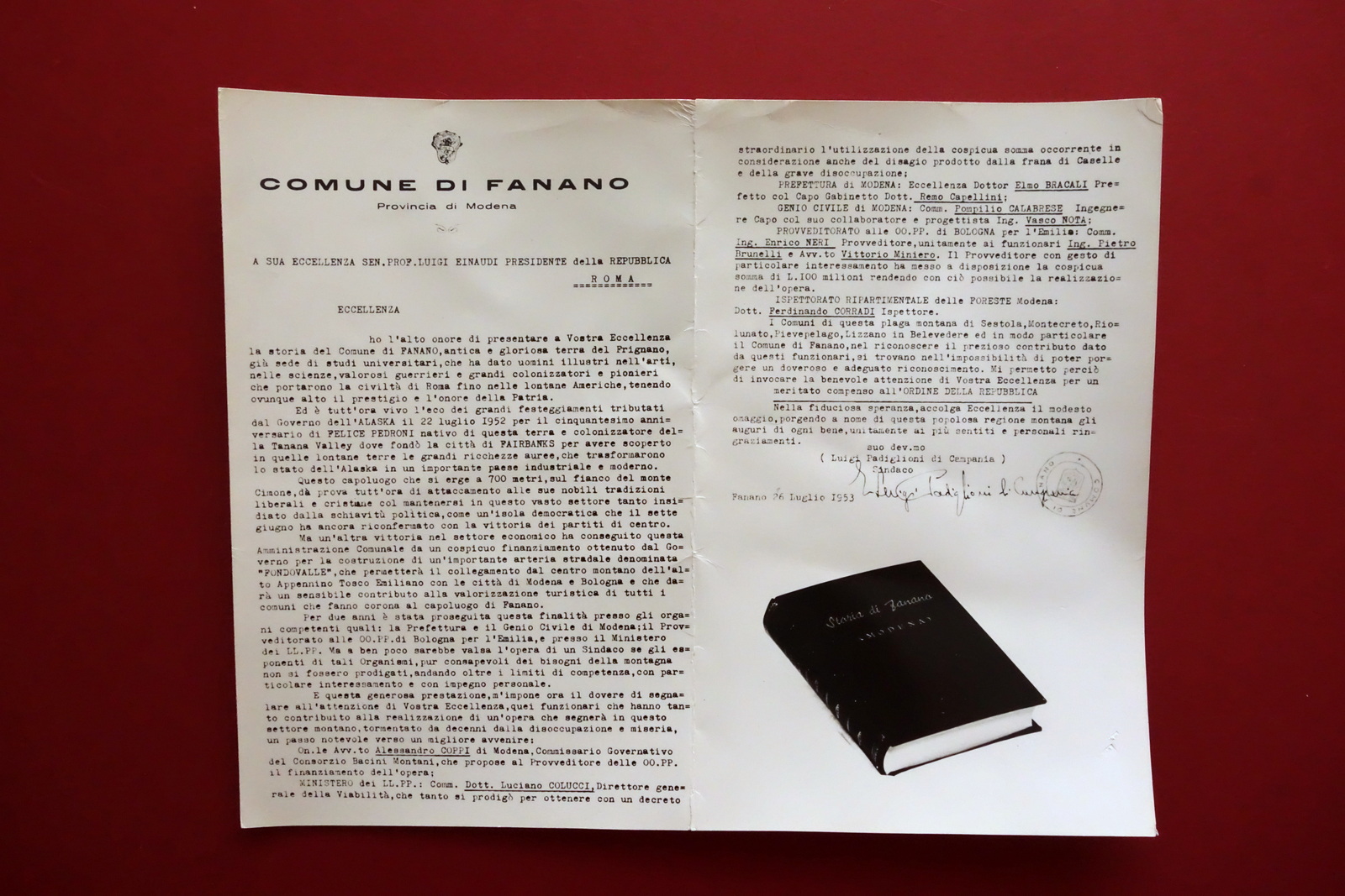 Fanano Modena Lettera Fotografia a Luigi Einaudi Storia di Fanano …