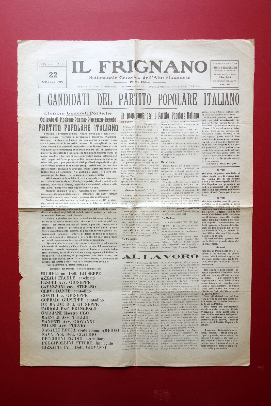 Fanano Nuova Sezione PPI Formazione Ex Combattenti Bandiera Il Frignano …