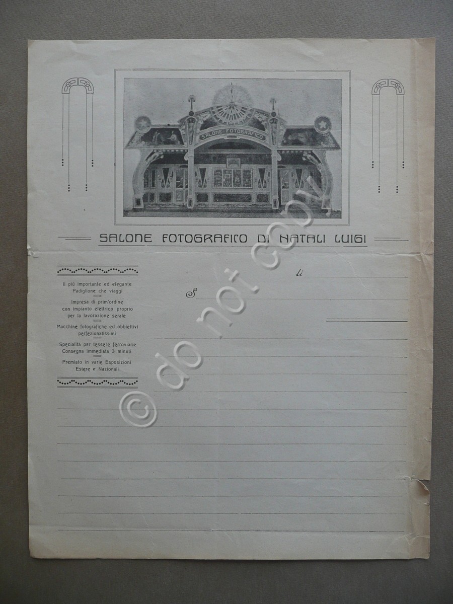 Fattura Salone Fotografico Viaggiante di Natali Luigi Primo Novecento Fotografia