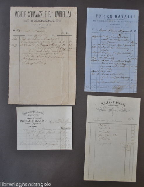Fatture Ricevute Fattura Ferrara Orologi Merceria Ombrelli Vino 1880