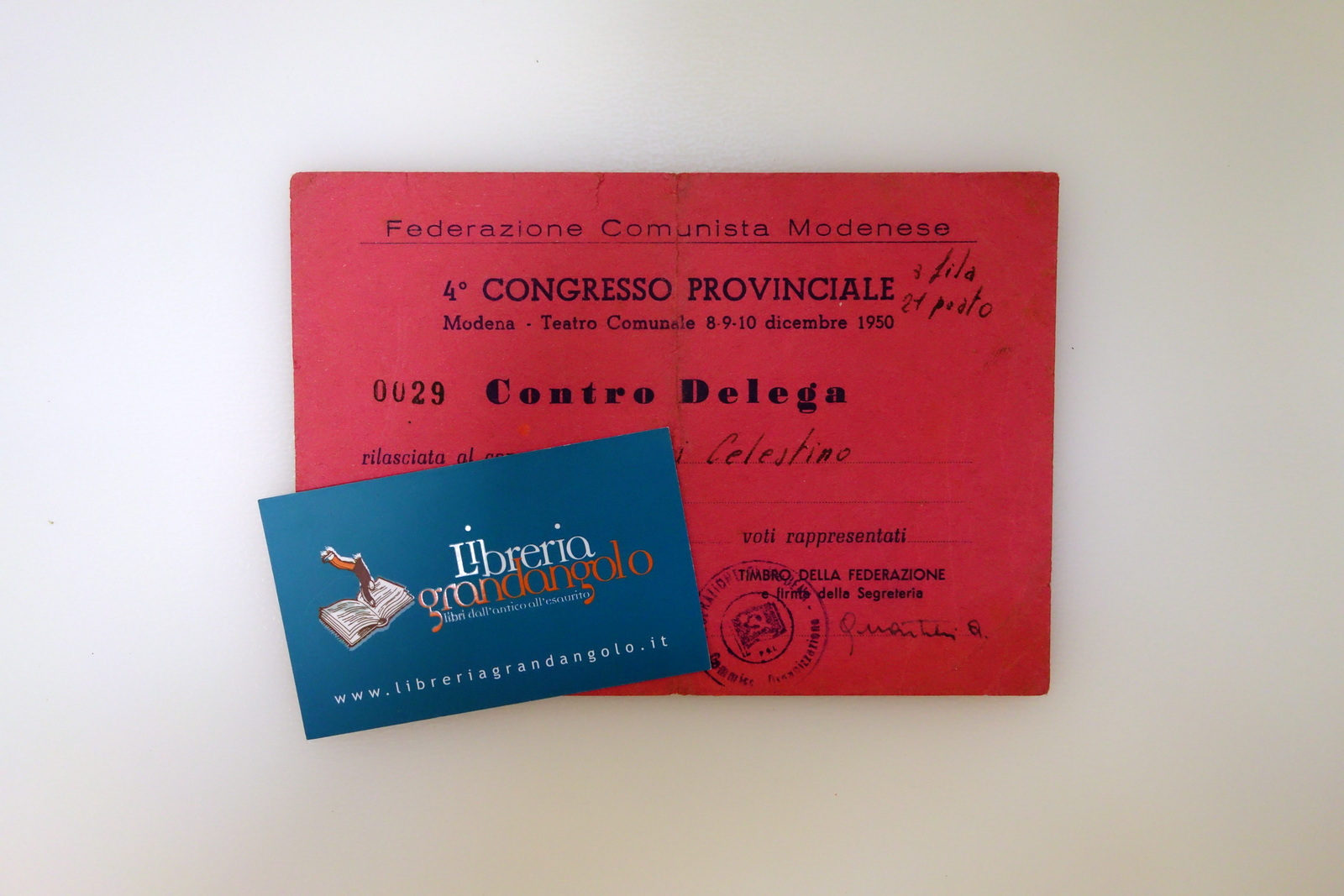 Federazione Comunista Modenese 4° Congresso Provinciale 1950 Contro Delega