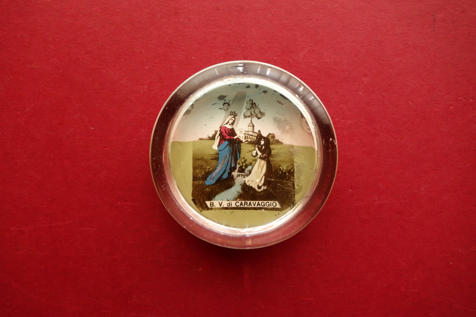 Fermacarte Beata Vergine di Caravaggio Vetro Inserti in Madreperla Primo …