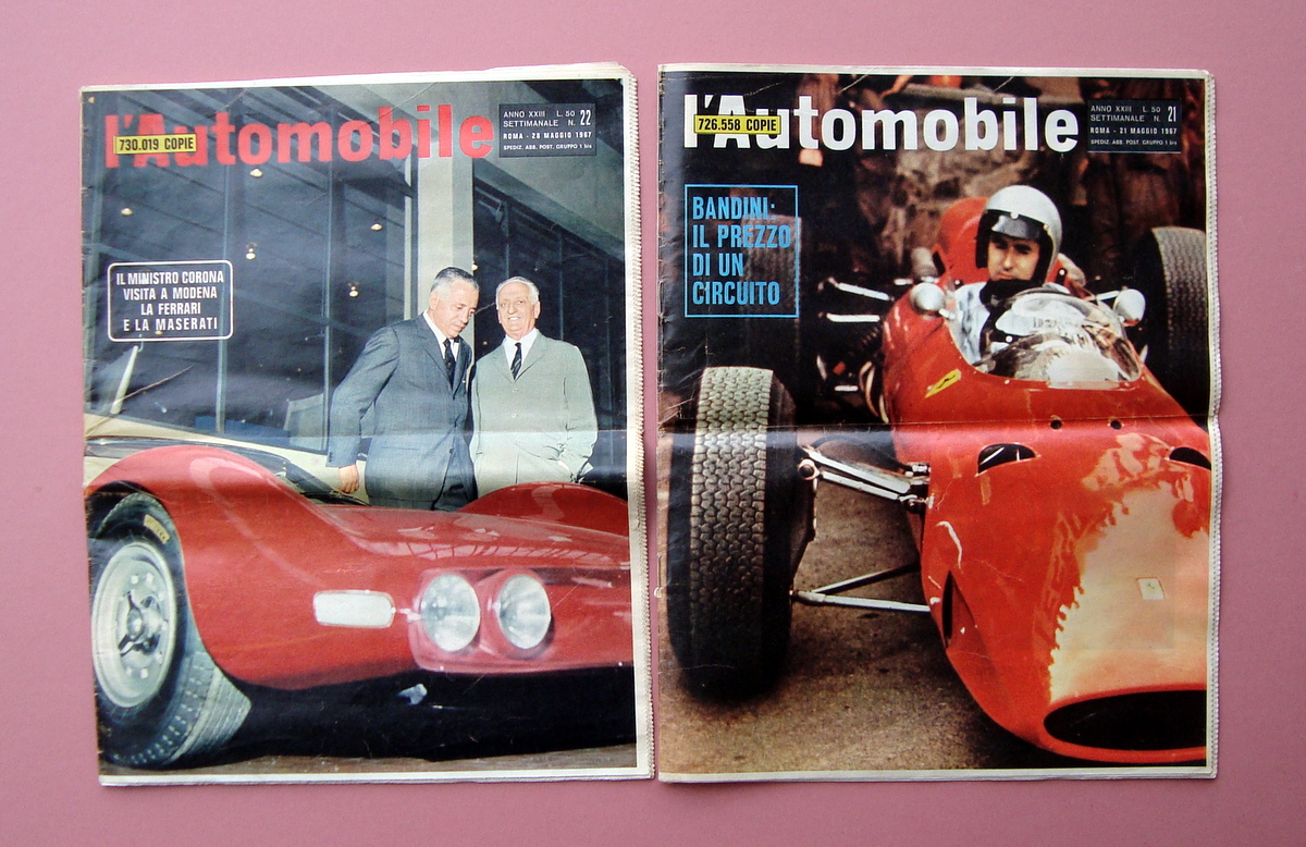 Ferrari L'automobile 2 numeri 1967 Morte Bandini Visita Ferrari-Maserati