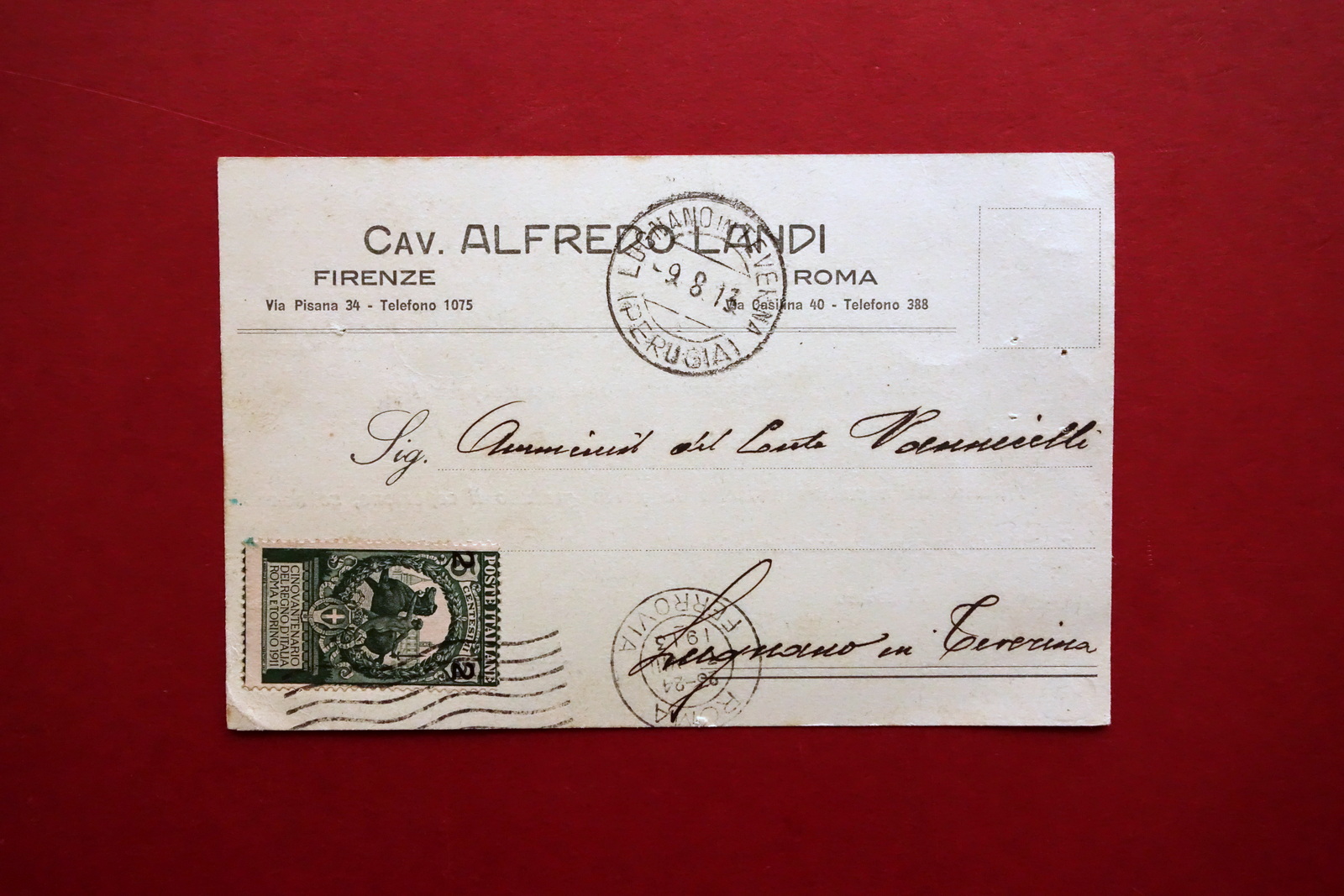 Filatelia Affrancatura Isolata 50∞ del Regno d'Italia Cartolina Postale 1913