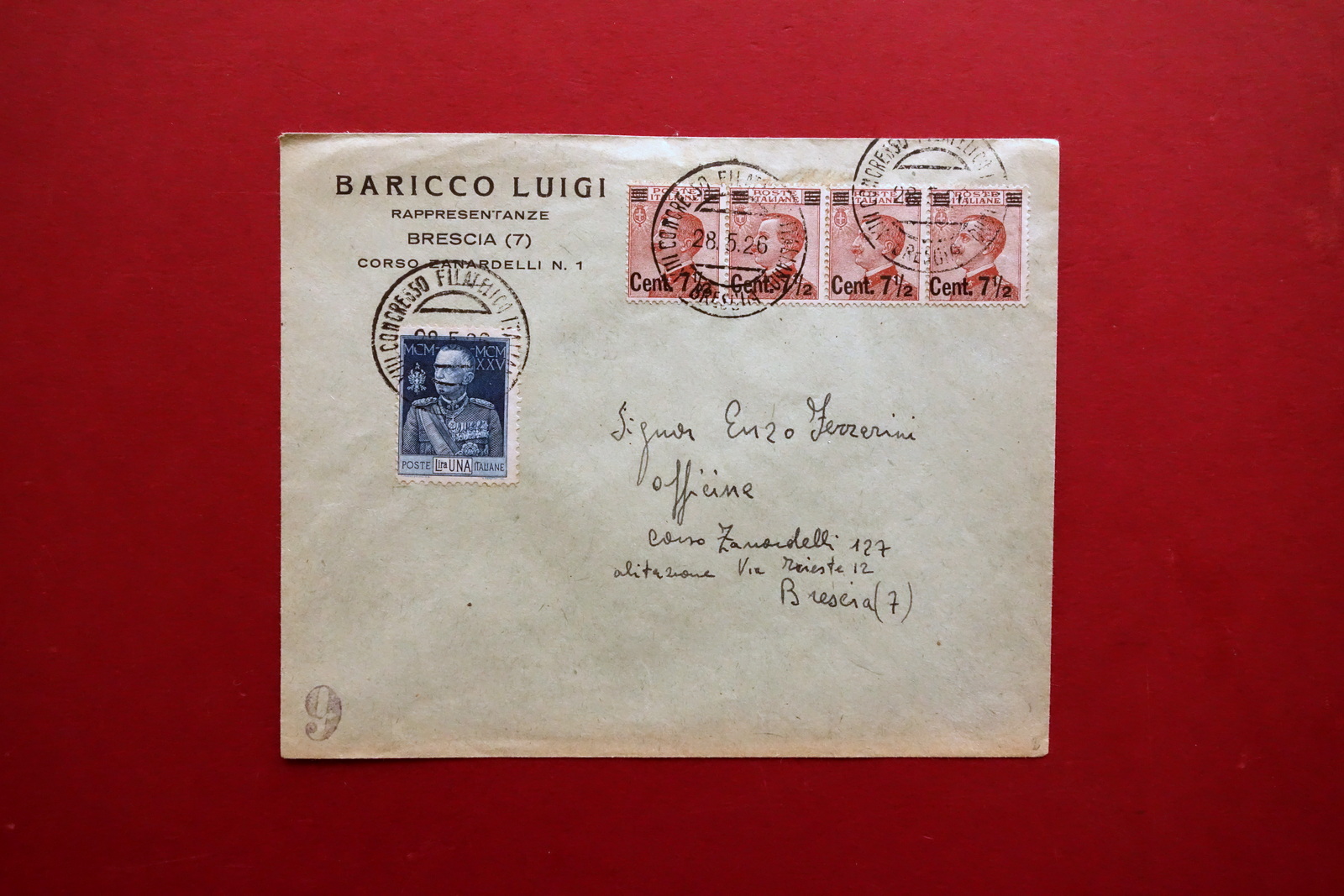 Filatelia Affrancatura VIII Concorso Filatelico Brescia 1926 Busta per Lettere