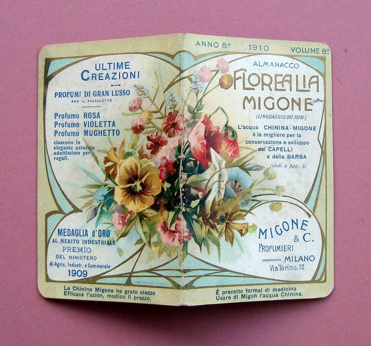 Florealia Migone Calendarietto barbiere 1910 cromolitografie ottimo