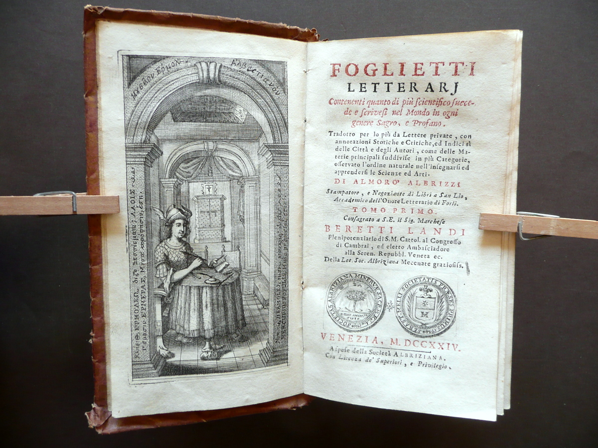 Foglietti Letterarj Almoro Albrizzi Societ‡ Albriziana Venezia 1724 Tomo Primo