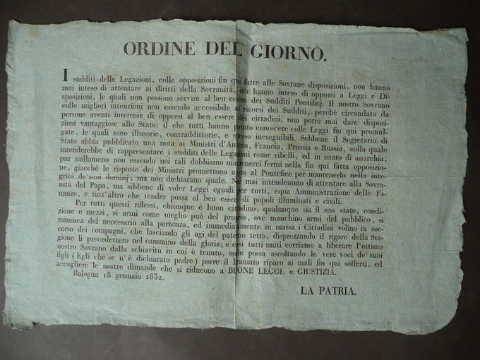 Foglio Clandestino 1832 Legazioni Pontificie Romagna Invito Rivolta Giustizia