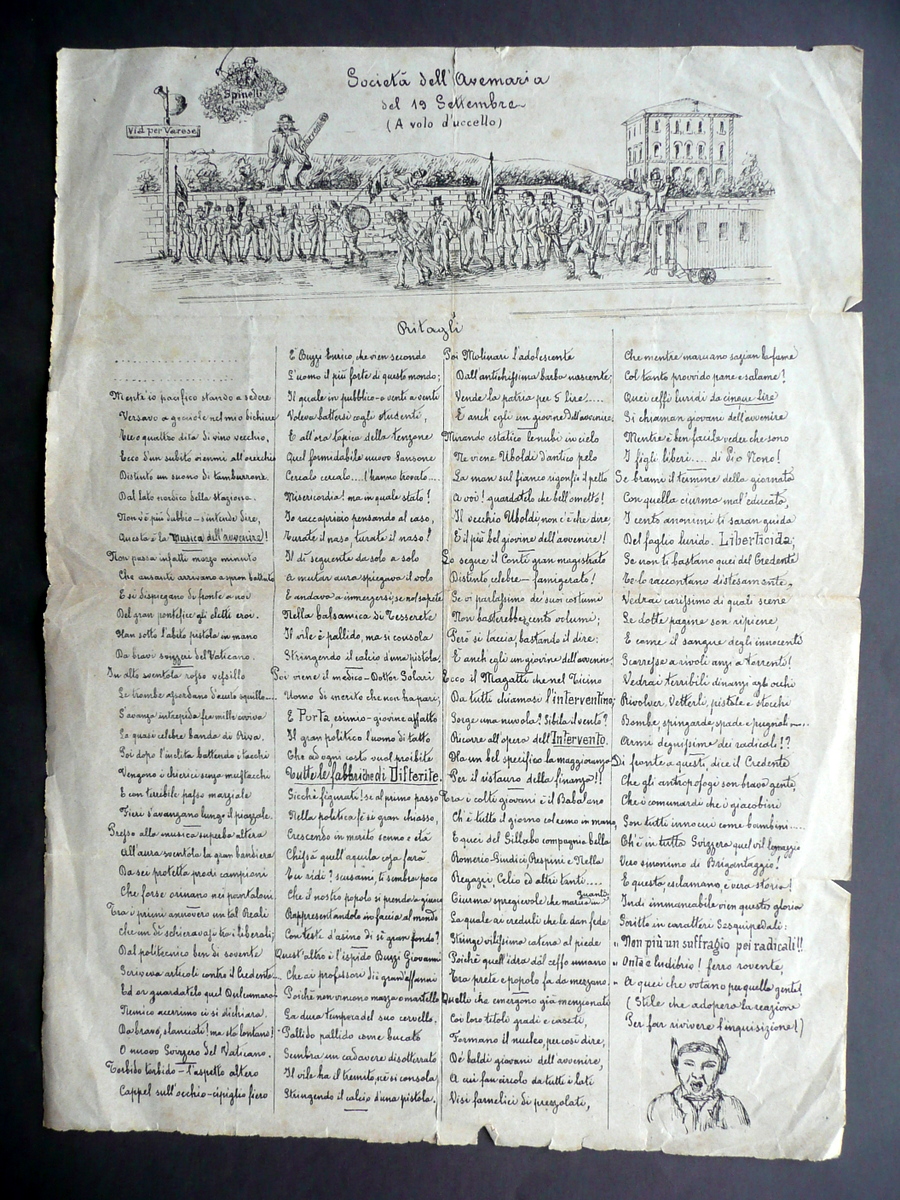 Foglio Popolare Societ‡ dell'Avemaria 19 Settembre Varese Fine '800 Antiliberale