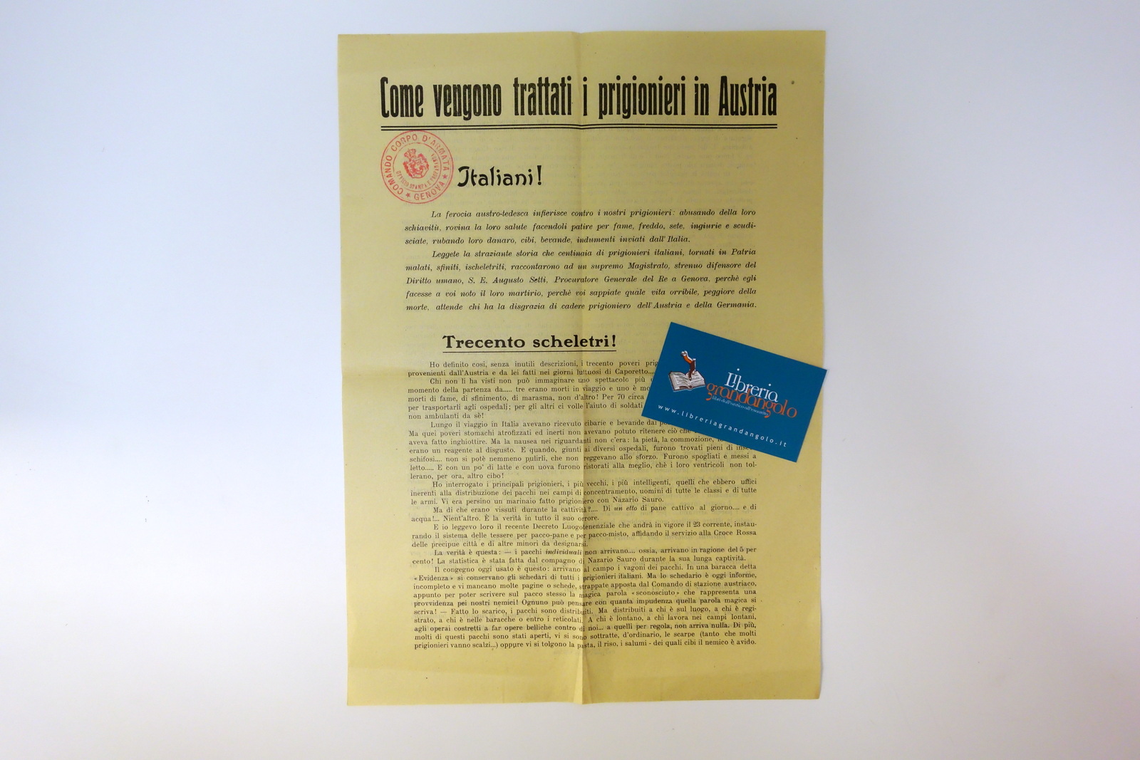 Foglio Volante Come Vengono Trattati i Prigionieri in Austria WW1 …