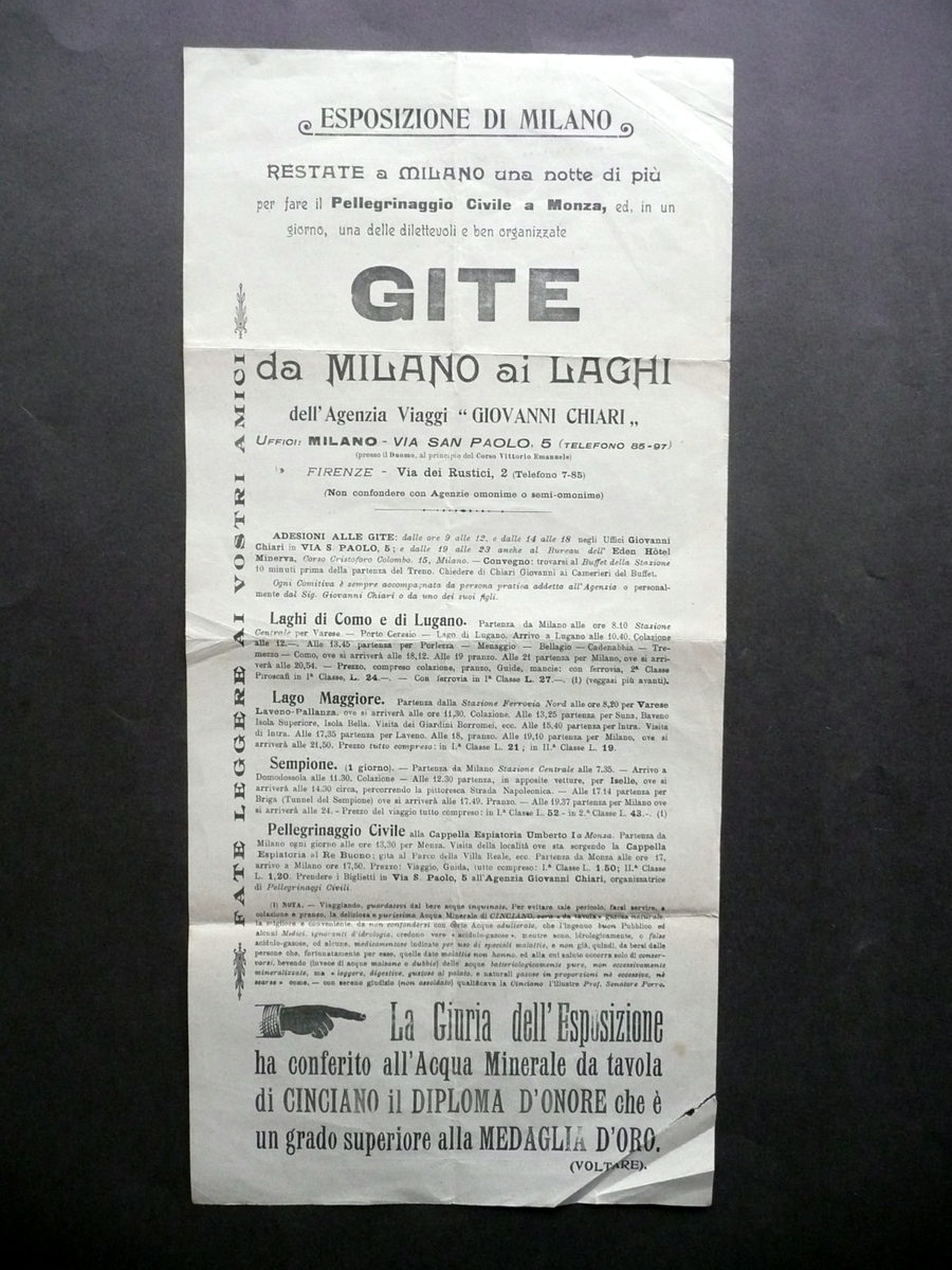 Foglio Volante Locandina Esposizione di Milano Gite Laghi Hotel Eden …