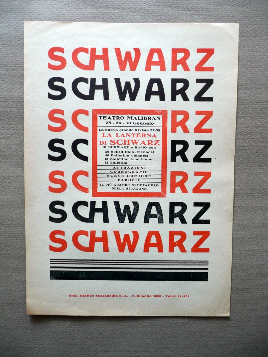 Foglio Volante Teatro Malibran Rivista Lanterna di Schwarz Spettacolo Anni …