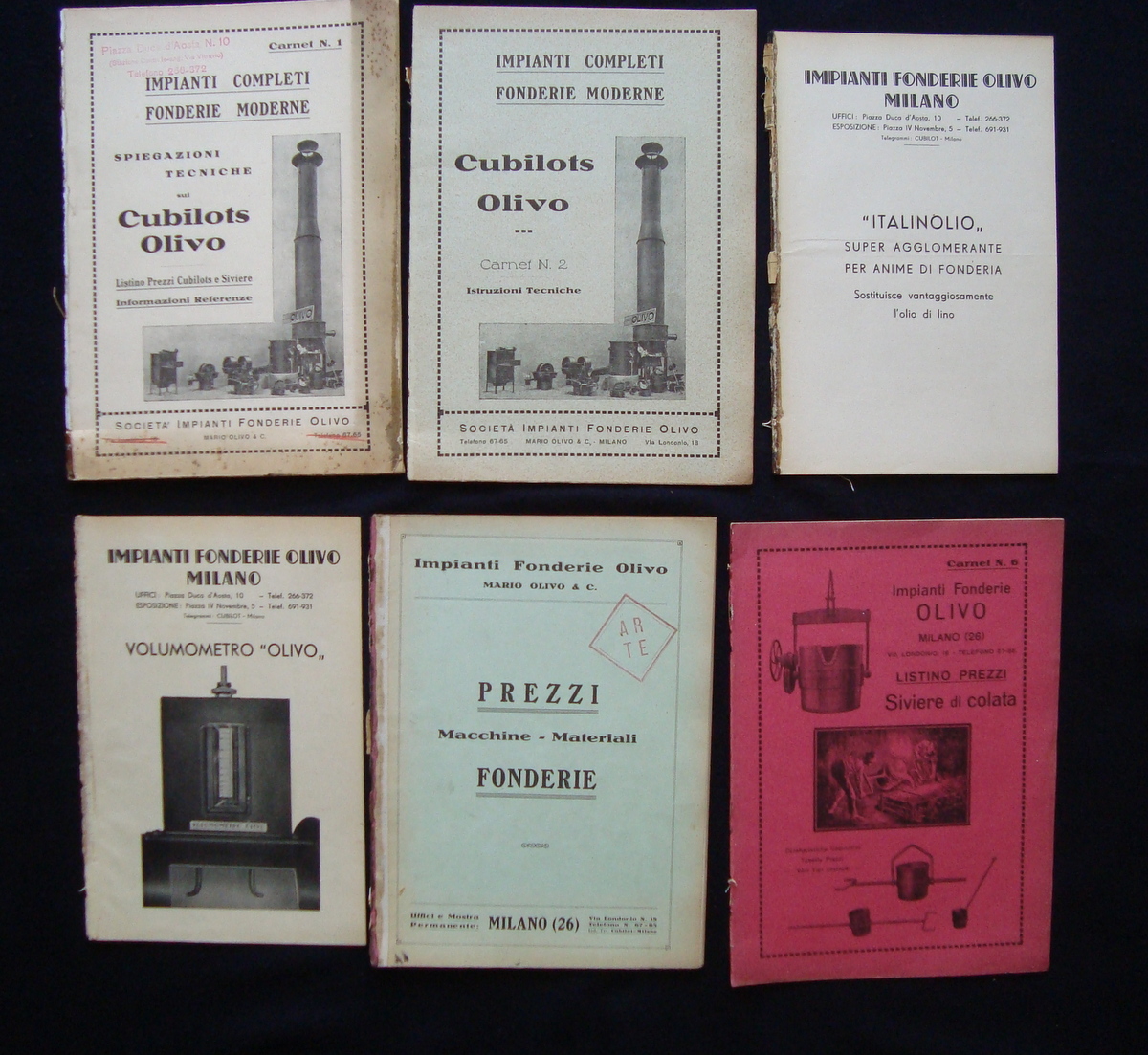 Fonderie Mario Olivo Milano anni 40 6 fascicoli Pezzi Prodotti …