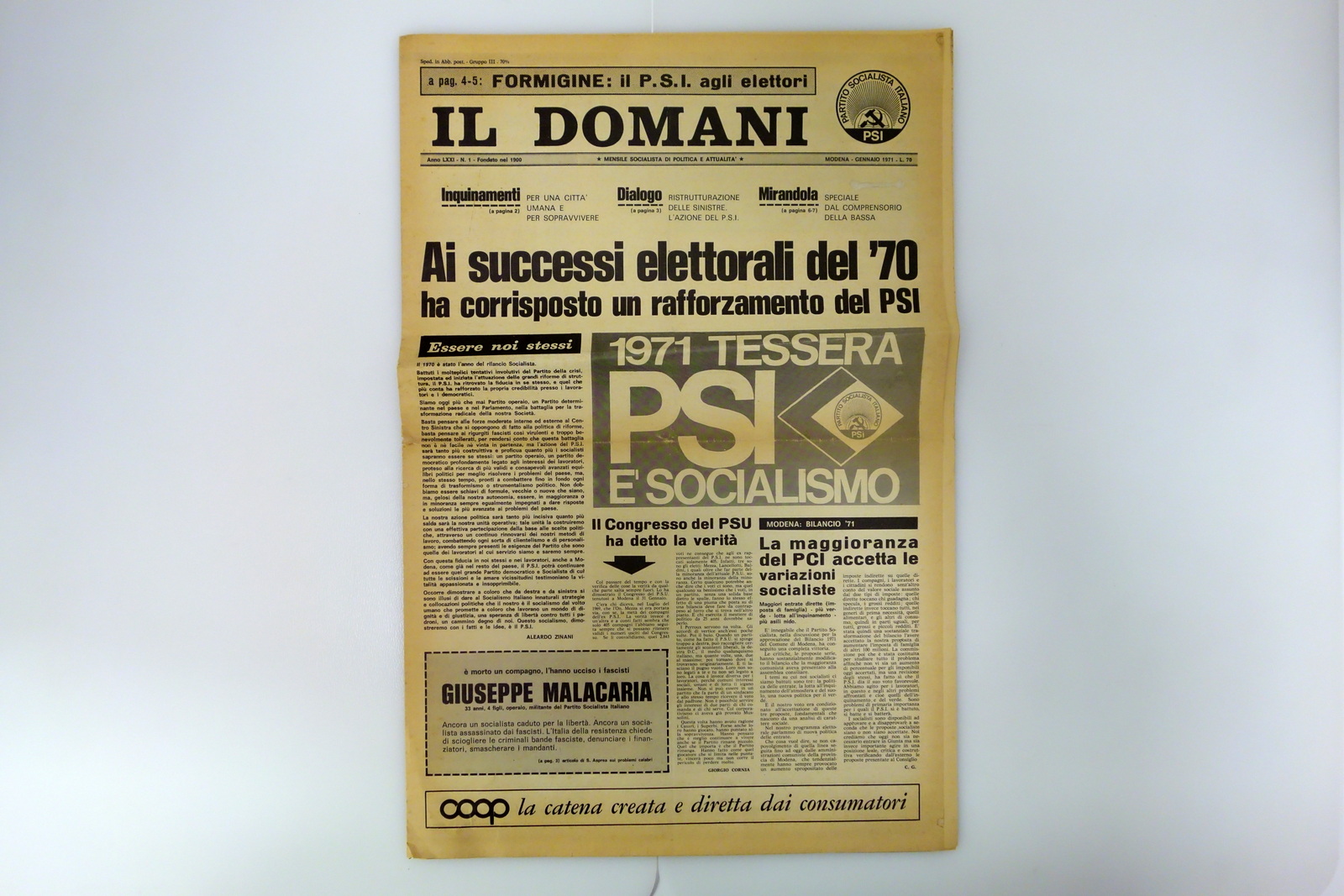 Formigine il PSI Agli Elettori Il Domani Modena Gennaio 1971 …