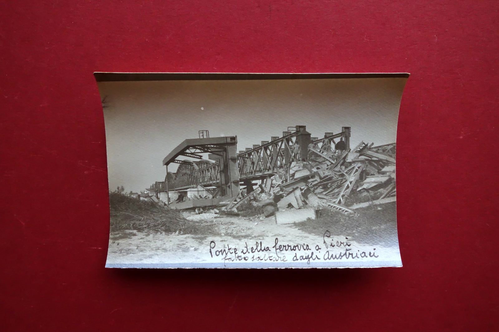 Foto Originale WW1 Ponte della Ferrovia a Pieri Fatto Saltare …