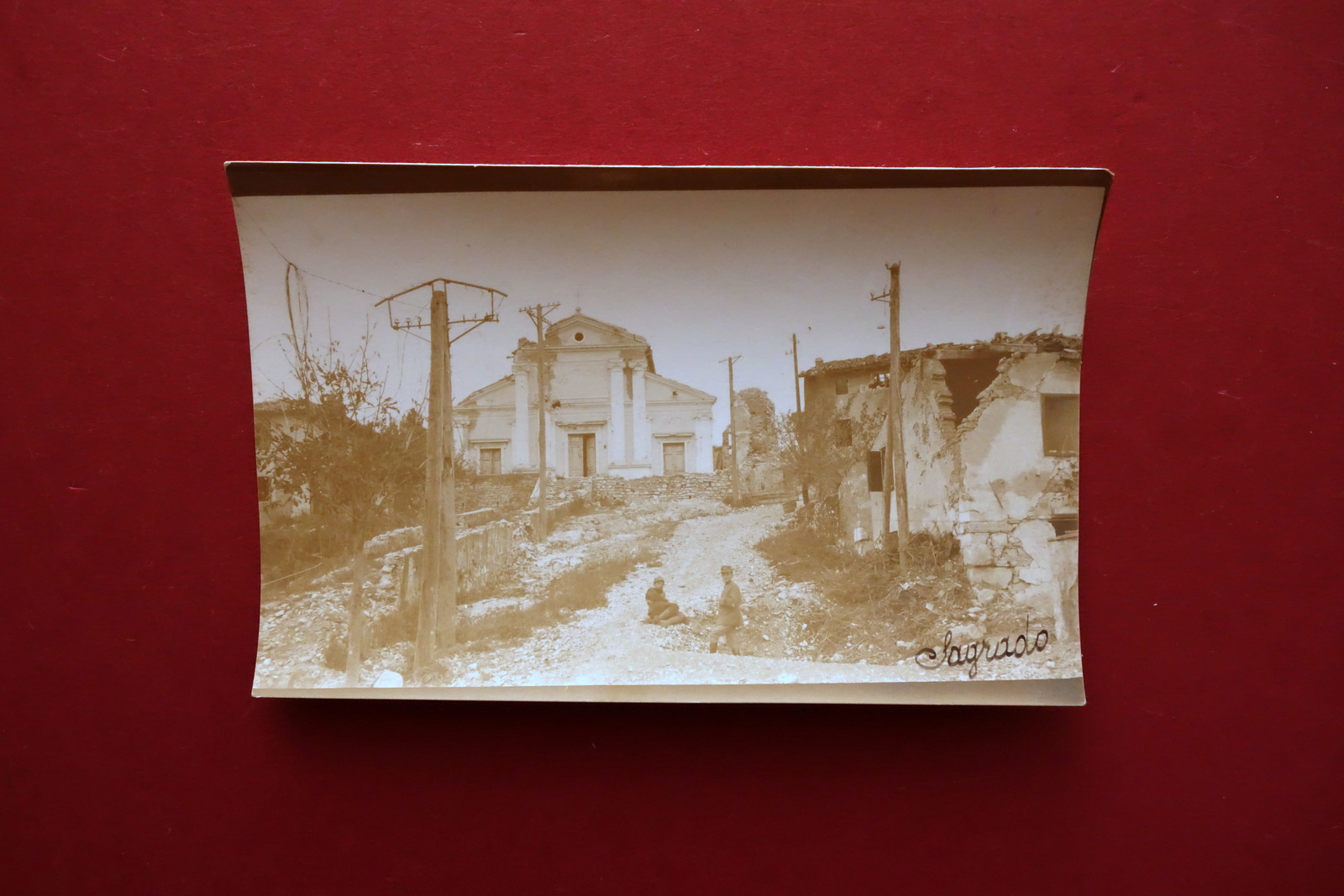 Fotocartolina Originale Sagrado Friuli Distruzioni Chiesa Soldati WW1 Guerra