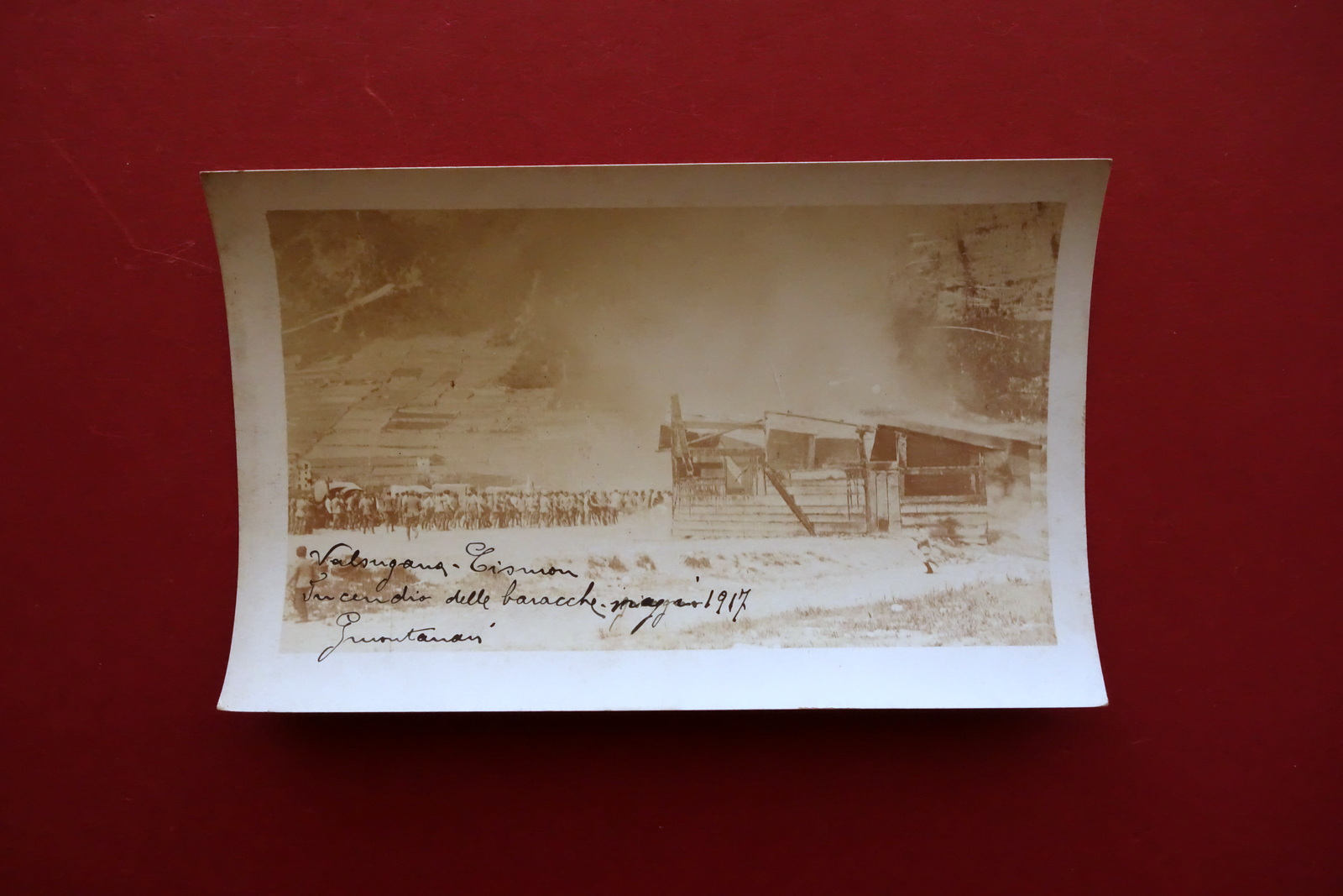 Fotocartolina Originale Valsugana Cismon Incendio delle Baracche Maggio 1917 WW1