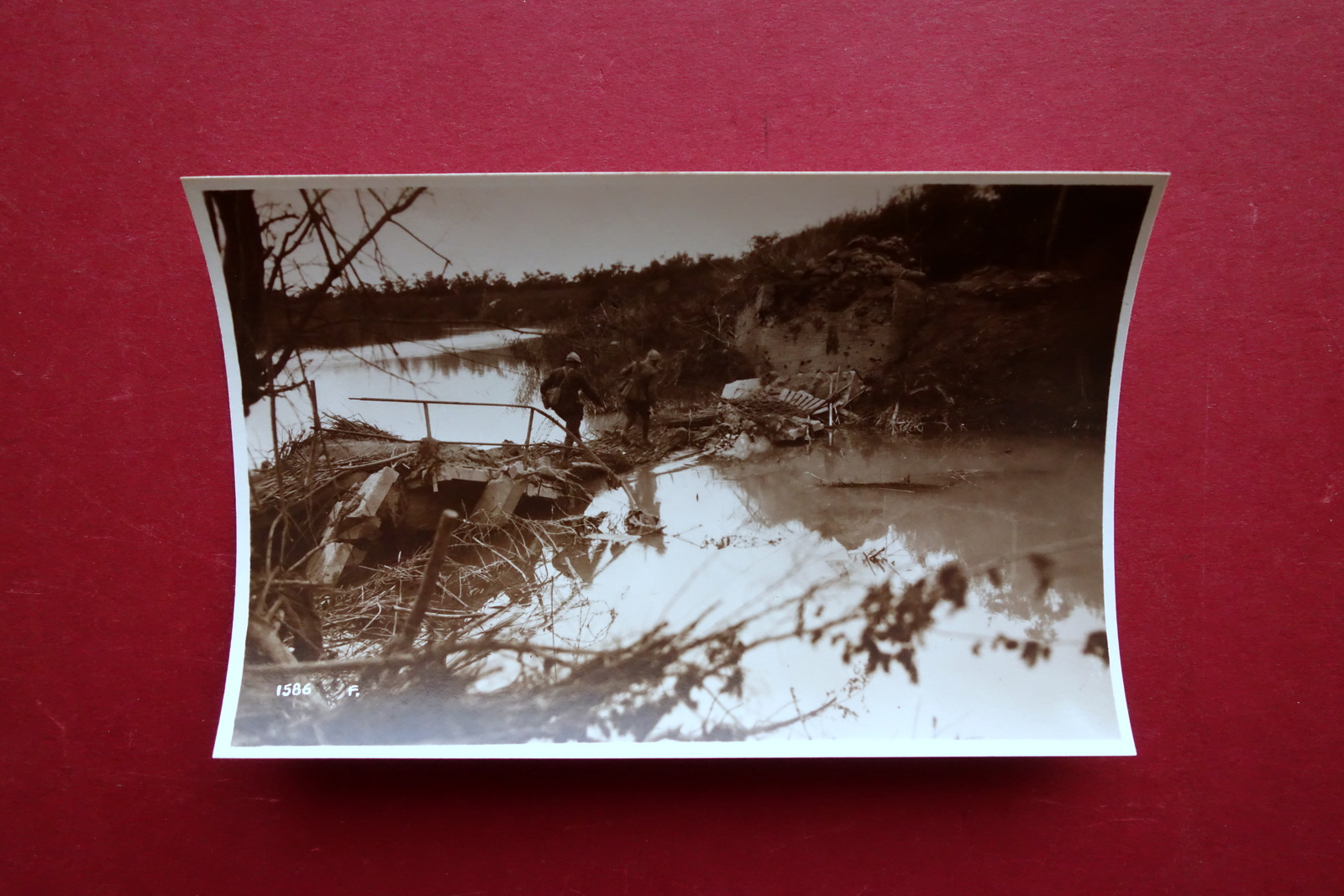 Fotocartolina Originale WW1 Guerra Ponte Bombardato Fanti Esercito Italiano