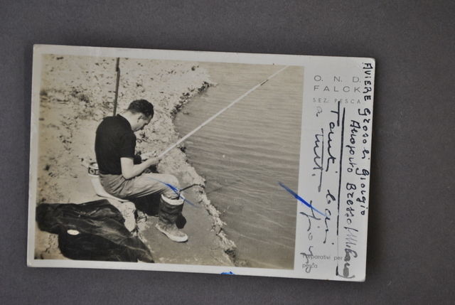 Fotografia Cartolina Dopolavoro Falck OND Pesca Aviere Grosoli Milano 1943