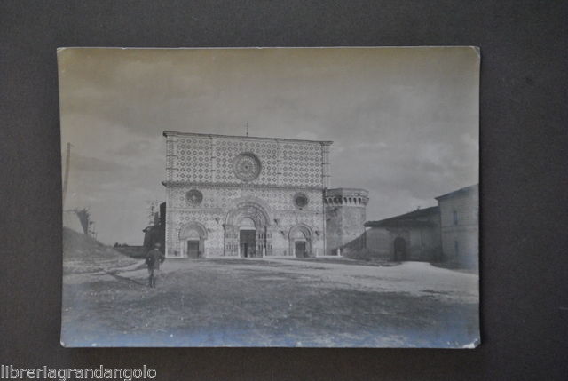 Fotografia Originale Abruzzo Aquila Chiesa di Collemaggio Animata 1915