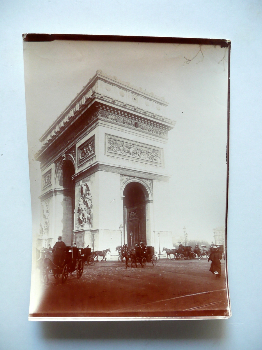 Fotografia Originale Parigi Arco di Trionfo Animata Carrozze Cavalli 1904