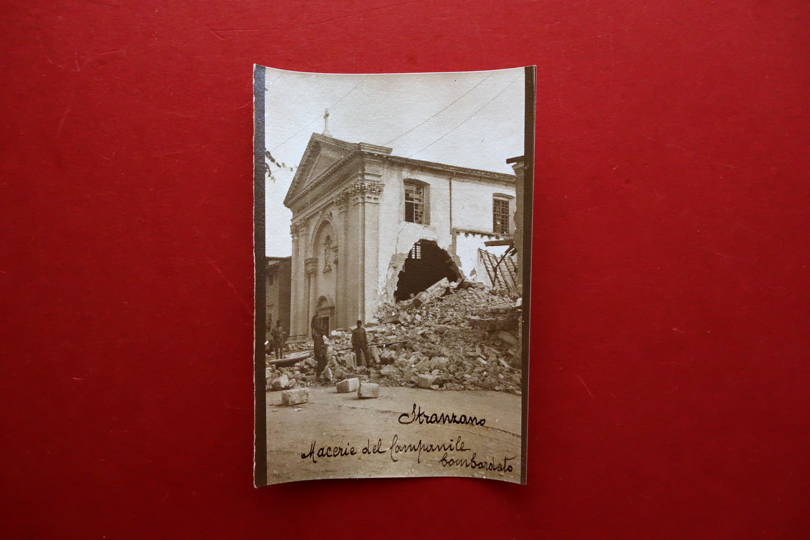 Fotografia Originale Stranzano Macerie del Campanile Bombardato WW1 1915-18