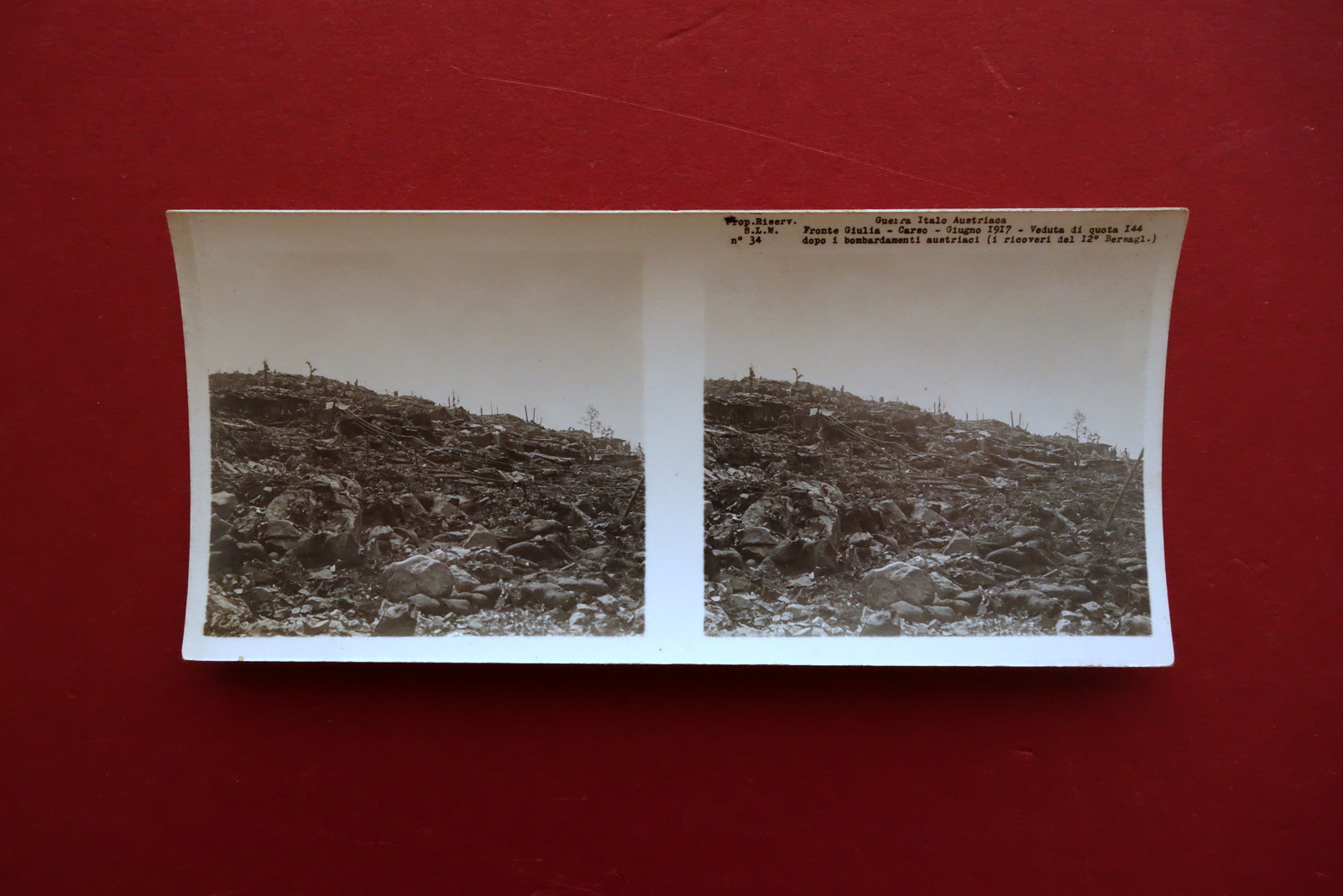 Fotografia Stereoscopica WW1 1917 Carso Quota 144 Ricoveri 12∞ Bersaglieri